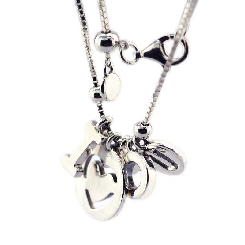 Silver 925 I Love You Necklace Pendant Women Men's Chain Pearl Jewelry