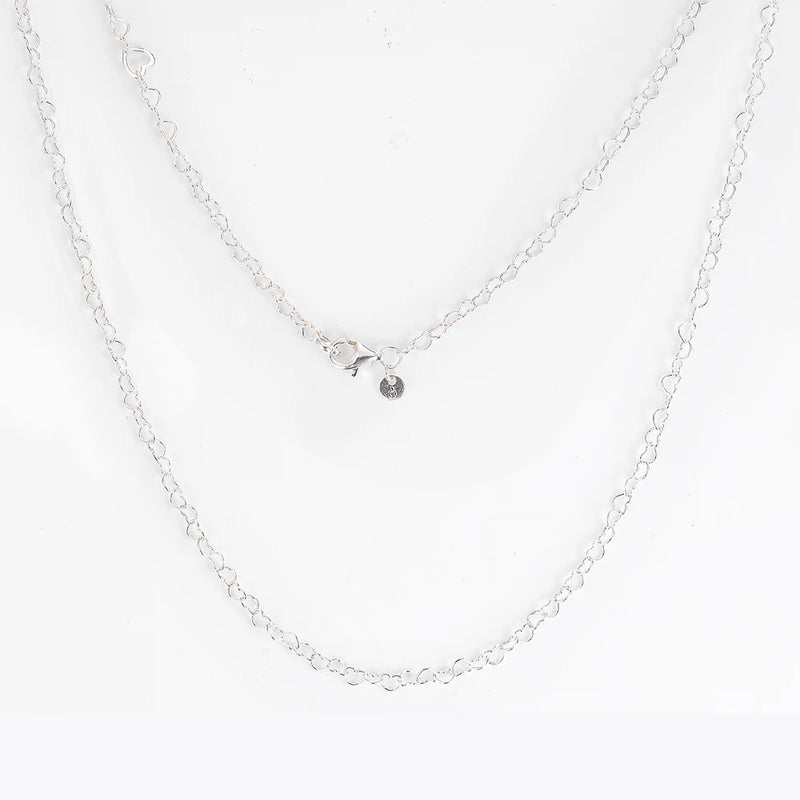 Silver 925 Joined Hearts Necklace 100% Real Men's Chain Pearl Choker