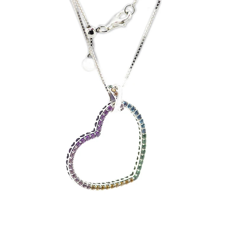 925 Silver Multi-Colored Heart Necklace for Women Men's Chain Pearl Choker