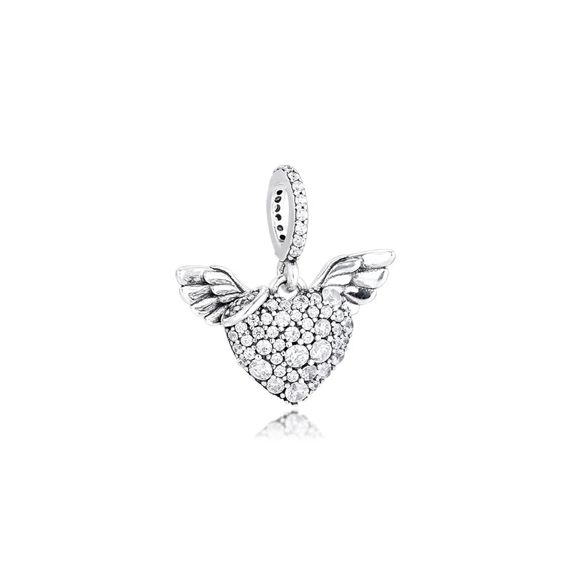 Silver 925 Heart & Angel Wings Necklace For Women Choker Men's Chain Pearl