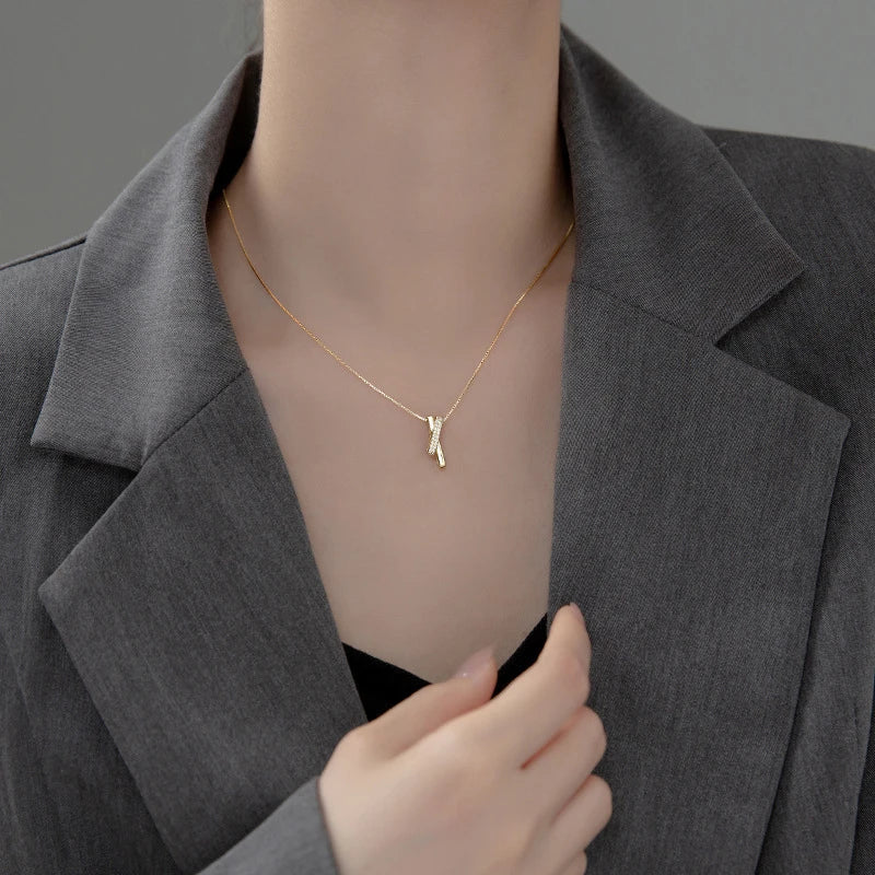 Silver 925 Geometry Interlocking Pendant Necklace Platinum