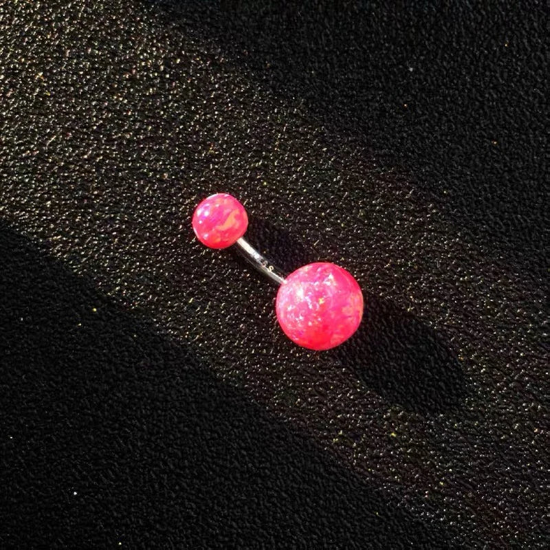 Silver 925 Pink Opal Navel Piercing Belly Button Ring Body Jewelry 6-12MM