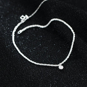 Silver 925 Popcorn Chain Anklet for Women with Diamond Zircon
