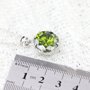 925 Silver Round Pendant Necklace Olive Green CZ Crystal Wedding