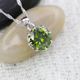 925 Silver Round Pendant Necklace Olive Green CZ Crystal Wedding