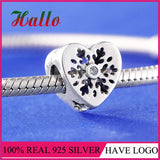 Silver 925 Snowflake Heart Charm, Clear Nature Stone Bead
