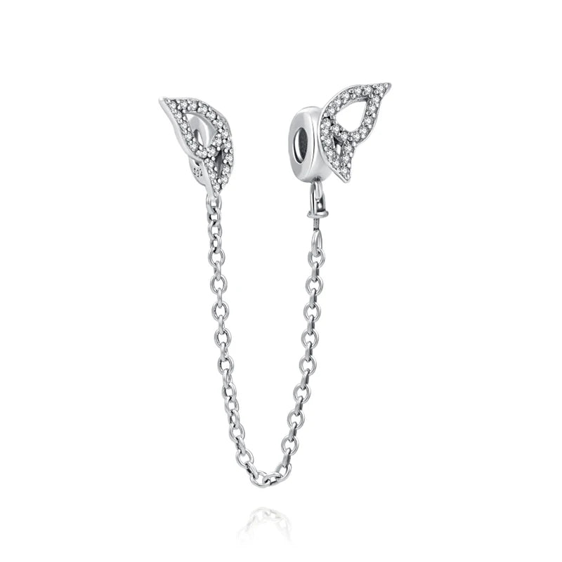 925 Silver Clear Butterfly Safety Chain Charm Bead for Bracelet Pendant