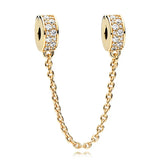 Silver 925 Clear Sparkle Crown Safety Chain Charm Bead DIY Jewelry