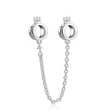 Silver 925 Clear Sparkle Crown Safety Chain Charm Bead DIY Jewelry