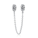 925 Silver Clear Sparkle Safety Chain Charm Bead for DIY Jewelry