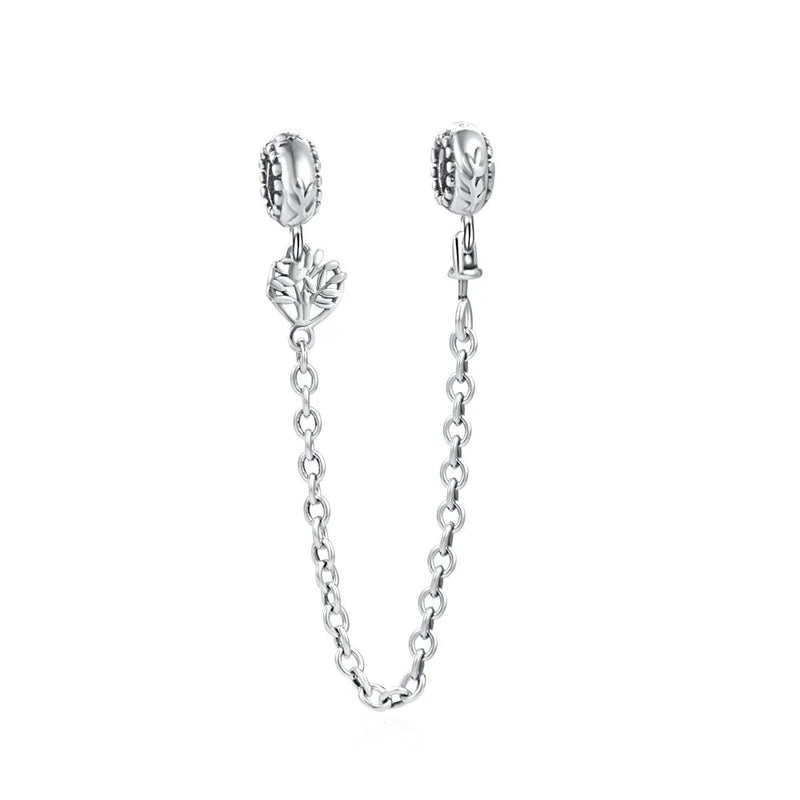 925 Silver Clear Sparkle Safety Chain Charm Bead for DIY Jewelry