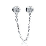925 Silver Clear Sparkle Safety Chain Charm Bead for DIY Jewelry