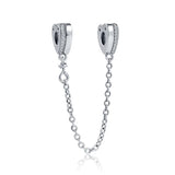 925 Silver Clear Sparkle Safety Chain Charm Bead for DIY Jewelry