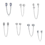 925 Silver Clear Sparkle Safety Chain Charm Bead for DIY Jewelry
