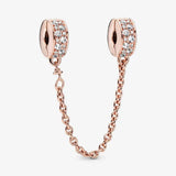 Silver 925 Clear Sparkle Flower Safety Chain Charm Bead for Pan Bracelet DIY