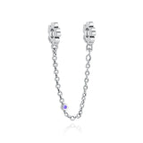 925 Silver Clear Sparkle Safety Chain Charm Bead for Bracelet DIY Jewelry