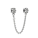 925 Silver Clear Sparkle Safety Chain Charm Bead for Bracelet DIY Jewelry