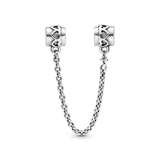 925 Silver Clear Sparkle Safety Chain Charm Bead for Bracelet DIY Jewelry