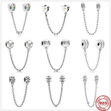 925 Silver Clear Sparkle Safety Chain Charm Bead for Bracelet DIY Jewelry