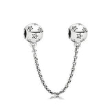 925 Silver Clear Sparkle Safety Chain Charm Bead for Bracelet DIY Jewelry