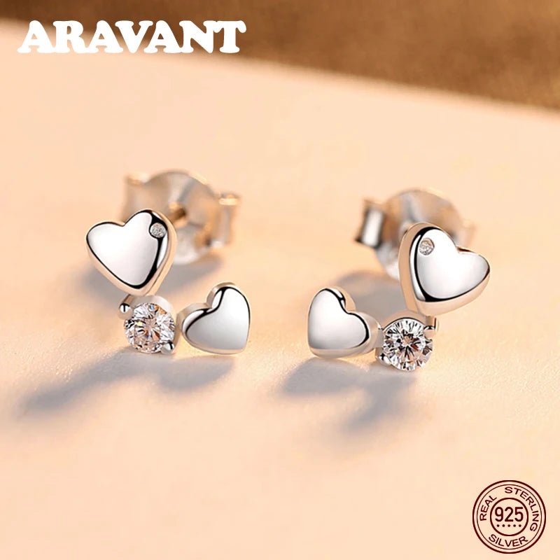 925 Sterling Silver Double Heart Stud Earrings for Women Girls
