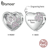 925 Sterling Silver Engraved Name Charm Bead Pet Heart Dangle Bracelet Jewelry
