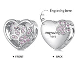 925 Sterling Silver Engraved Name Charm Bead Pet Heart Dangle Bracelet Jewelry