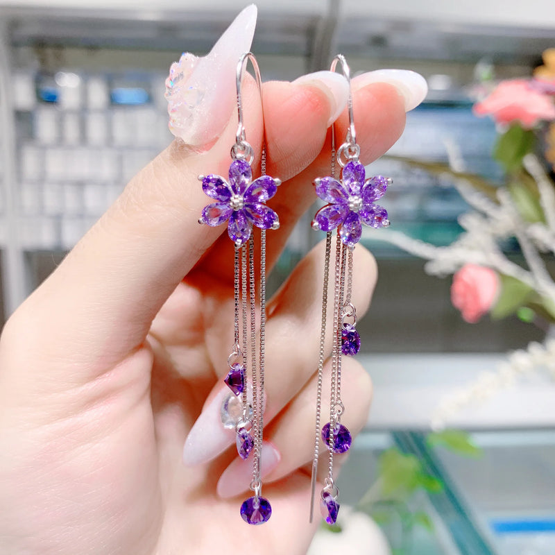 925 Silver Crystal Flower Stud Earrings
