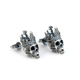 Skull King Crown Stud Earrings Vintage Style Silver 925 Women's Jewelry