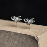 Skull King Crown Stud Earrings Vintage Style Silver 925 Women's Jewelry