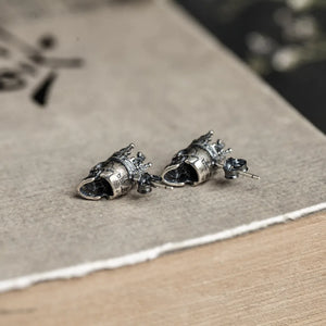 Skull King Crown Stud Earrings Vintage Style Silver 925 Women's Jewelry