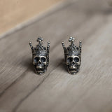 Skull King Crown Stud Earrings Vintage Style Silver 925 Women's Jewelry
