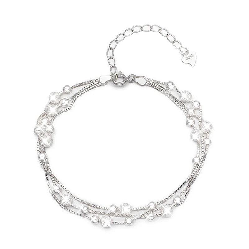 Silver 990 Beads Bracelet w/ Lucky Charms for Women Girls