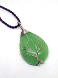 Silver Amethyst Green Jade Tree of Life Pendant Necklace