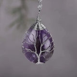 Silver Amethyst Jade Tree Of Life Pendant Necklace