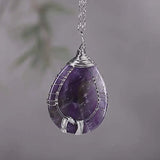 Silver Amethyst Jade Tree Of Life Pendant Necklace