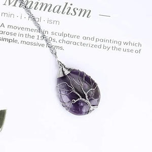 Silver Amethyst Jade Tree Of Life Pendant Necklace