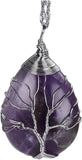 Silver Amethyst Jade Tree Of Life Pendant Necklace