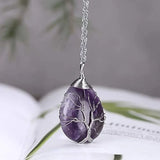 Silver Amethyst Jade Tree Of Life Pendant Necklace