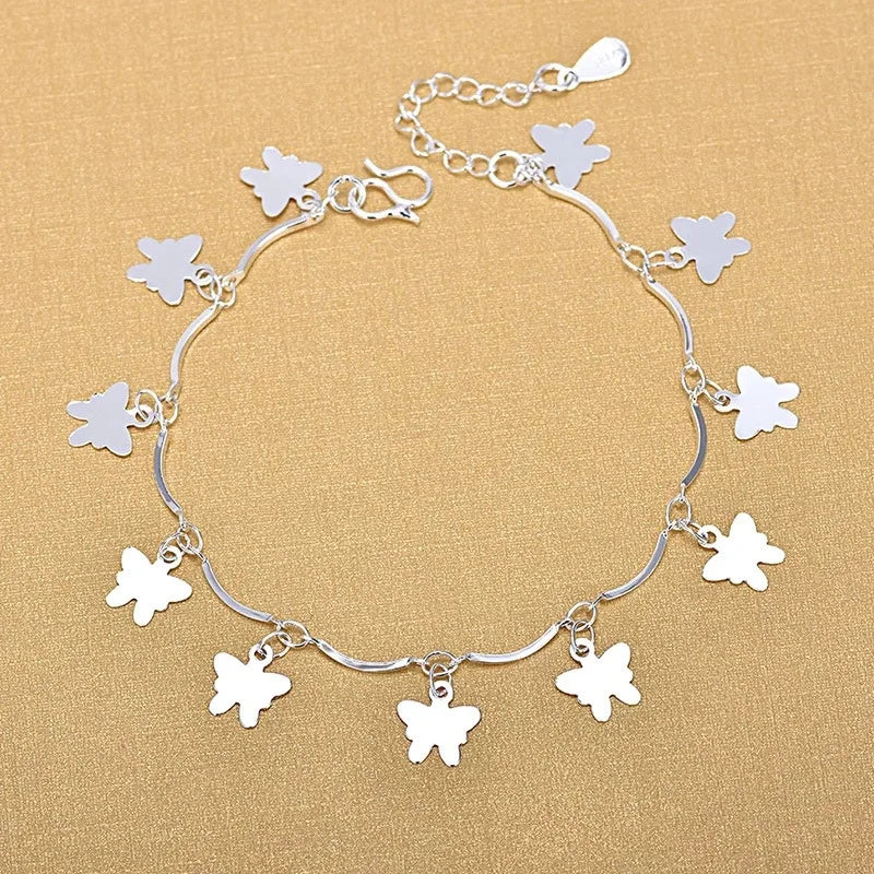 925 Silver Butterfly Charm Anklet for Women Girls Barefoot Leg Jewelry