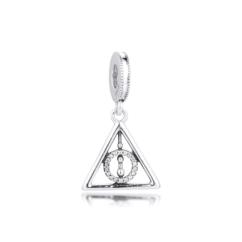 Silver Deathly Hallows Dangle Charms Crystals 925 Sterling Silver Bracelet