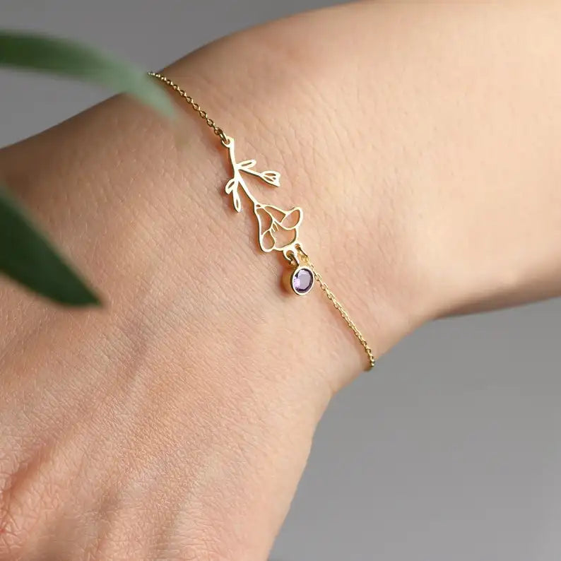 Silver Birth Flower Bracelet - Personalized Flower Bracelet