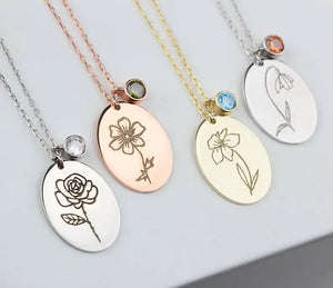 Silver Birth Flower Necklace - Personalized Flower Necklace
