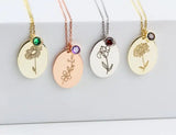 Silver Birth Flower Necklace - Personalized Flower Necklace