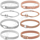 925 Sterling Silver Bracelet with Rose CZ Buckle Charm Women's Jewelry