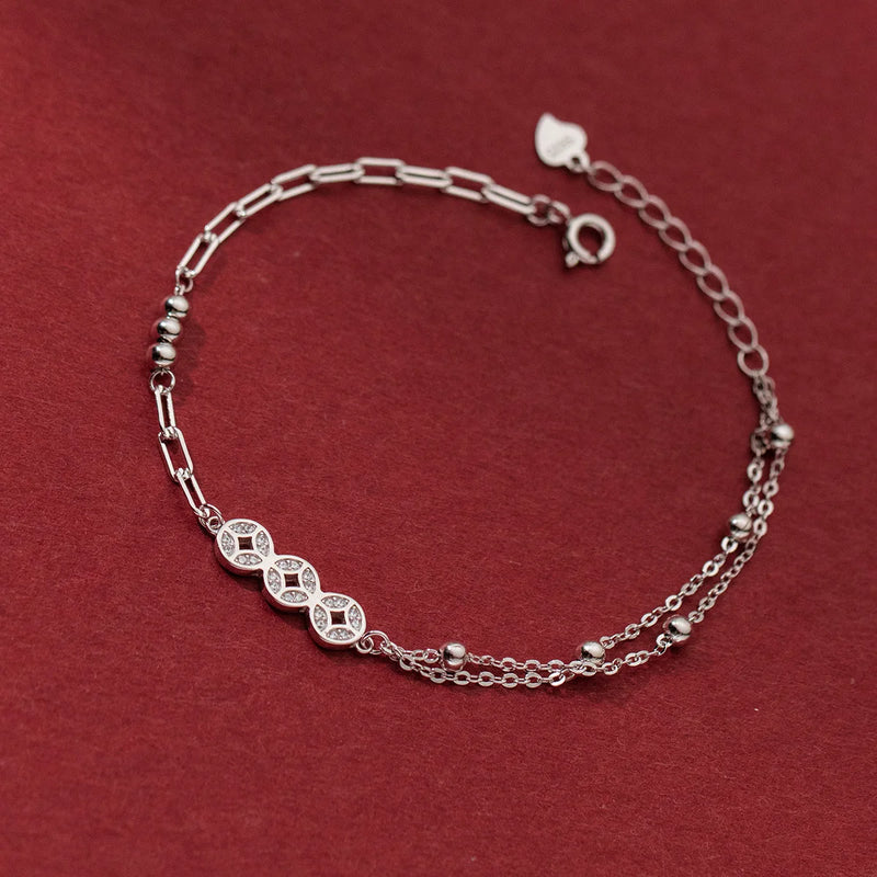 Minimalist Chinese Style Silver Bracelet for Women