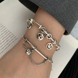 925 Silver Smile Face Charm Bracelet - Adjustable Retro Women Bangle