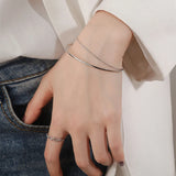 925 Silver Chain Link Double Layered Bangle Women Jewelry