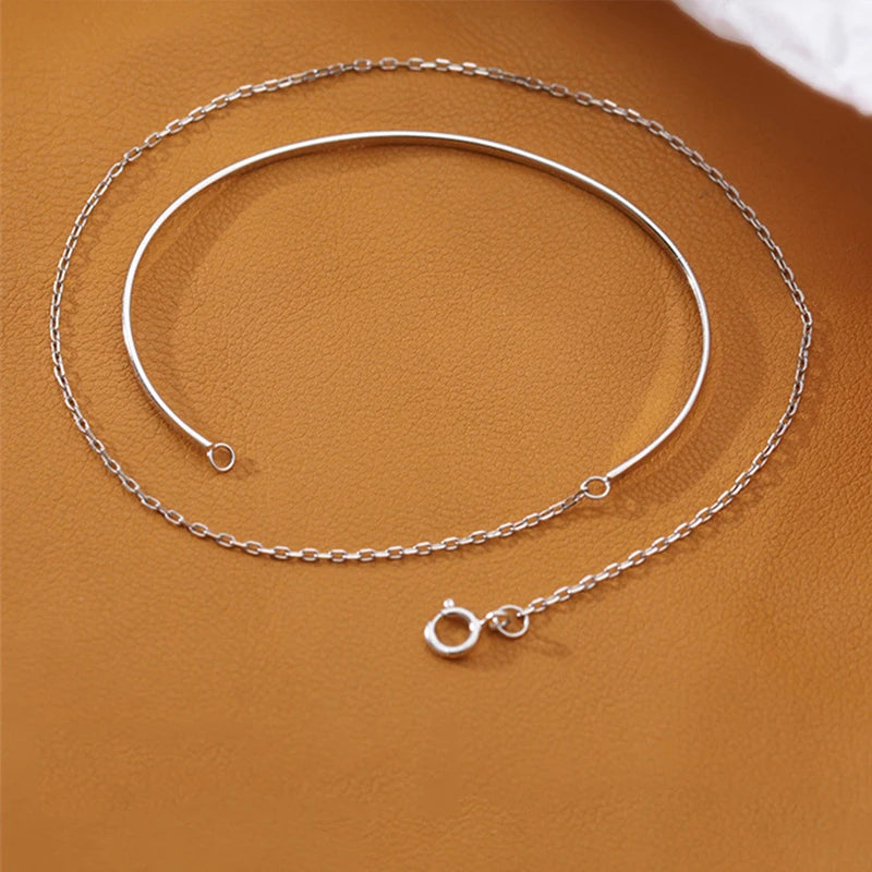 925 Silver Chain Link Double Layered Bangle Women Jewelry