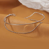 925 Silver Chain Link Double Layered Bangle Women Jewelry